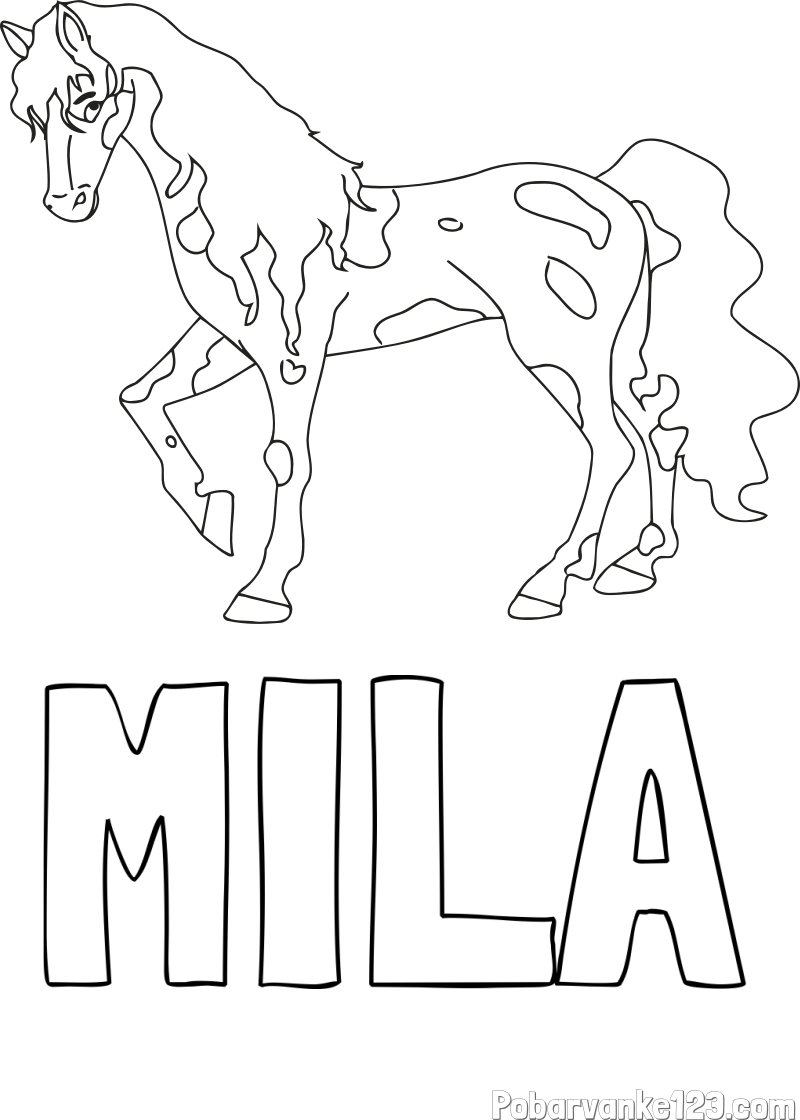 Pobarvanka imena MILA in pobarvanka lisastega konja