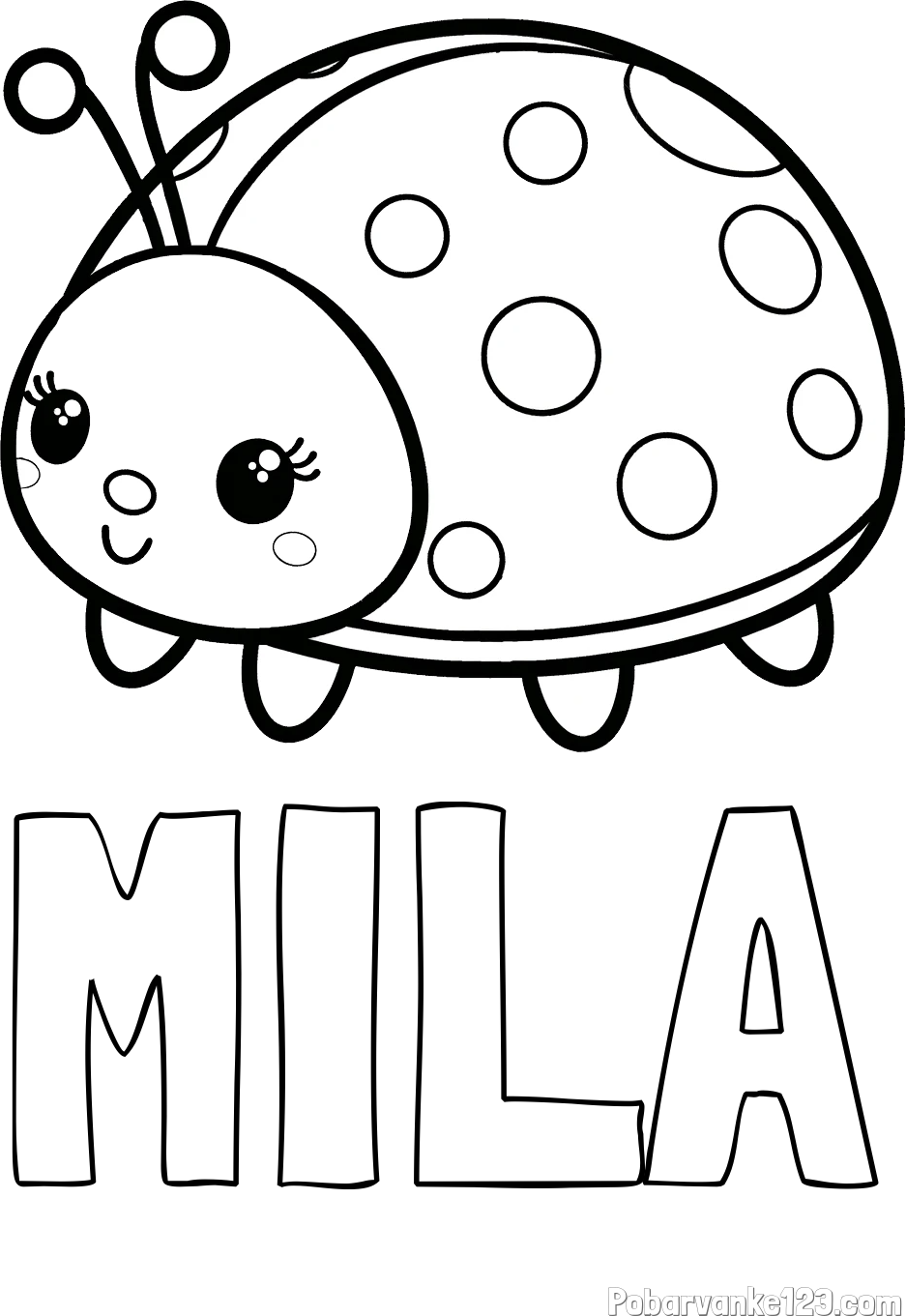 Pobarvanka imena MILA in pobarvanka ljubke pikapolonice