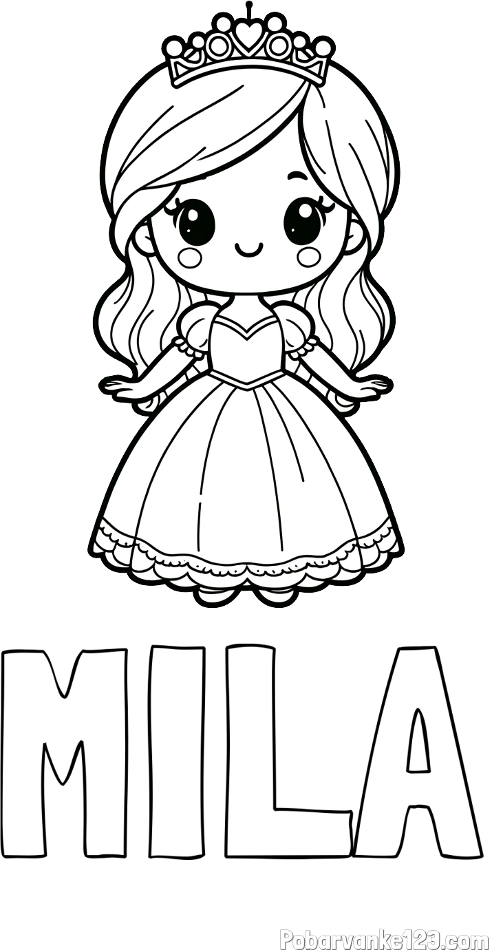 Pobarvanka imena MILA in pobarvanka ljubke princeske