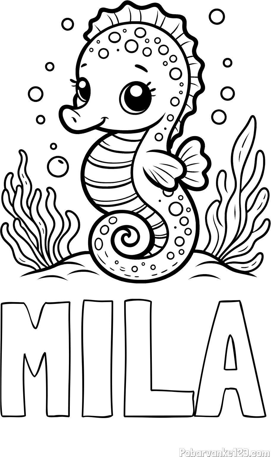 Pobarvanka imena MILA in pobarvanka morskega konjička