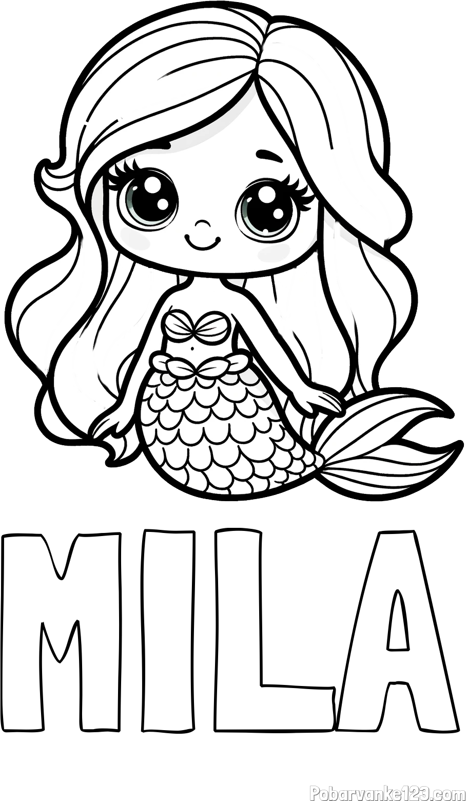 Pobarvanka imena MILA in pobarvanka prikupne morske deklice