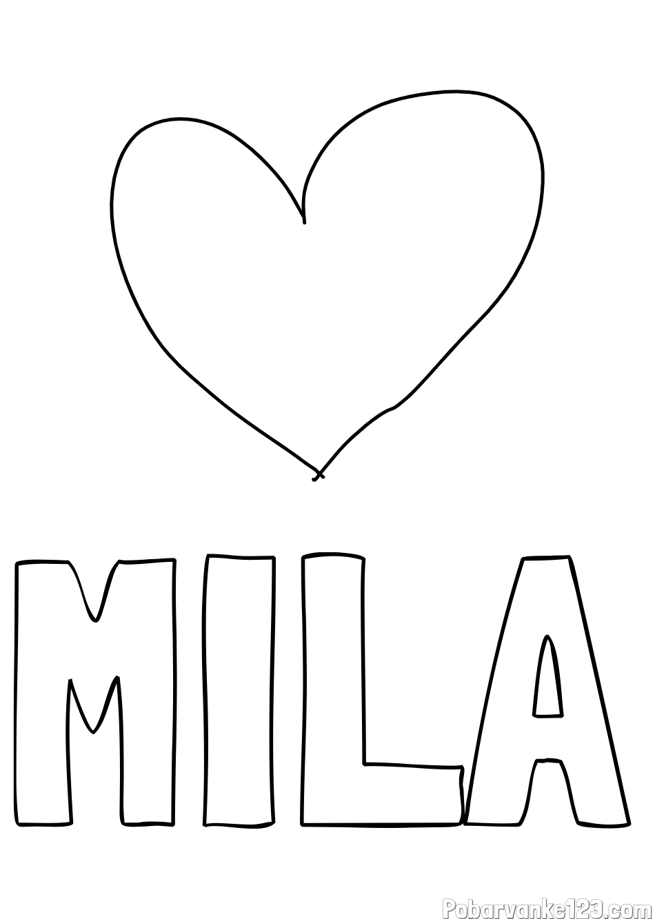 Pobarvanka imena MILA in srček