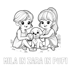 Online izdelana pobarvanka - Pobarvanka imena MILA IN ZARA IN PUFI in pobarvanka prijateljic s kužkom