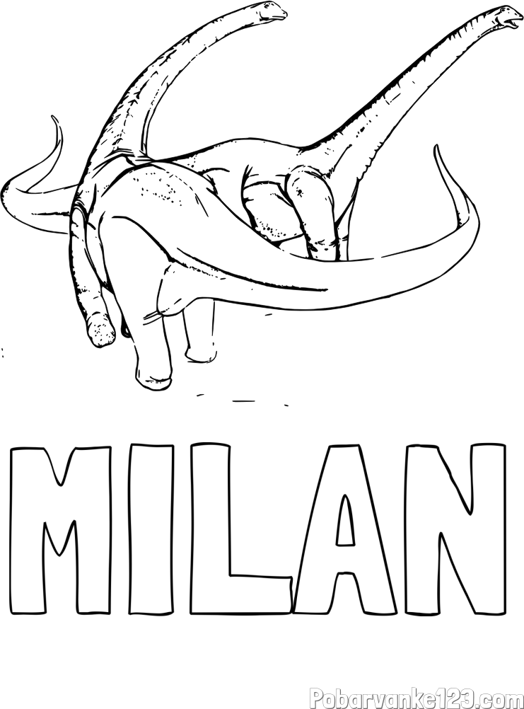 Pobarvanka imena MILAN in pobarvanka dinozavra Alamosaurus