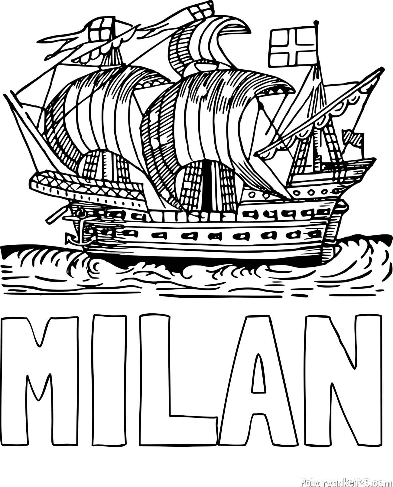 Pobarvanka imena MILAN in pobarvanka velike in stare ladje