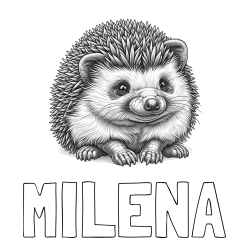 Online izdelana pobarvanka - Pobarvanka imena MILENA in pobarvanka ježa