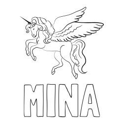 Pobarvanka imena MINA in lepa pobarvanka samoroga