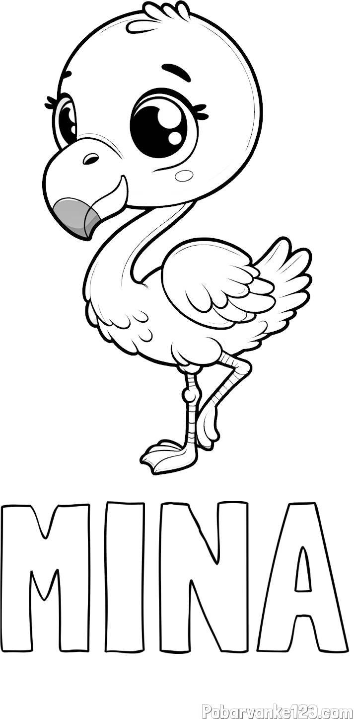 Pobarvanka imena MINA in otroška pobarvanka flaminga