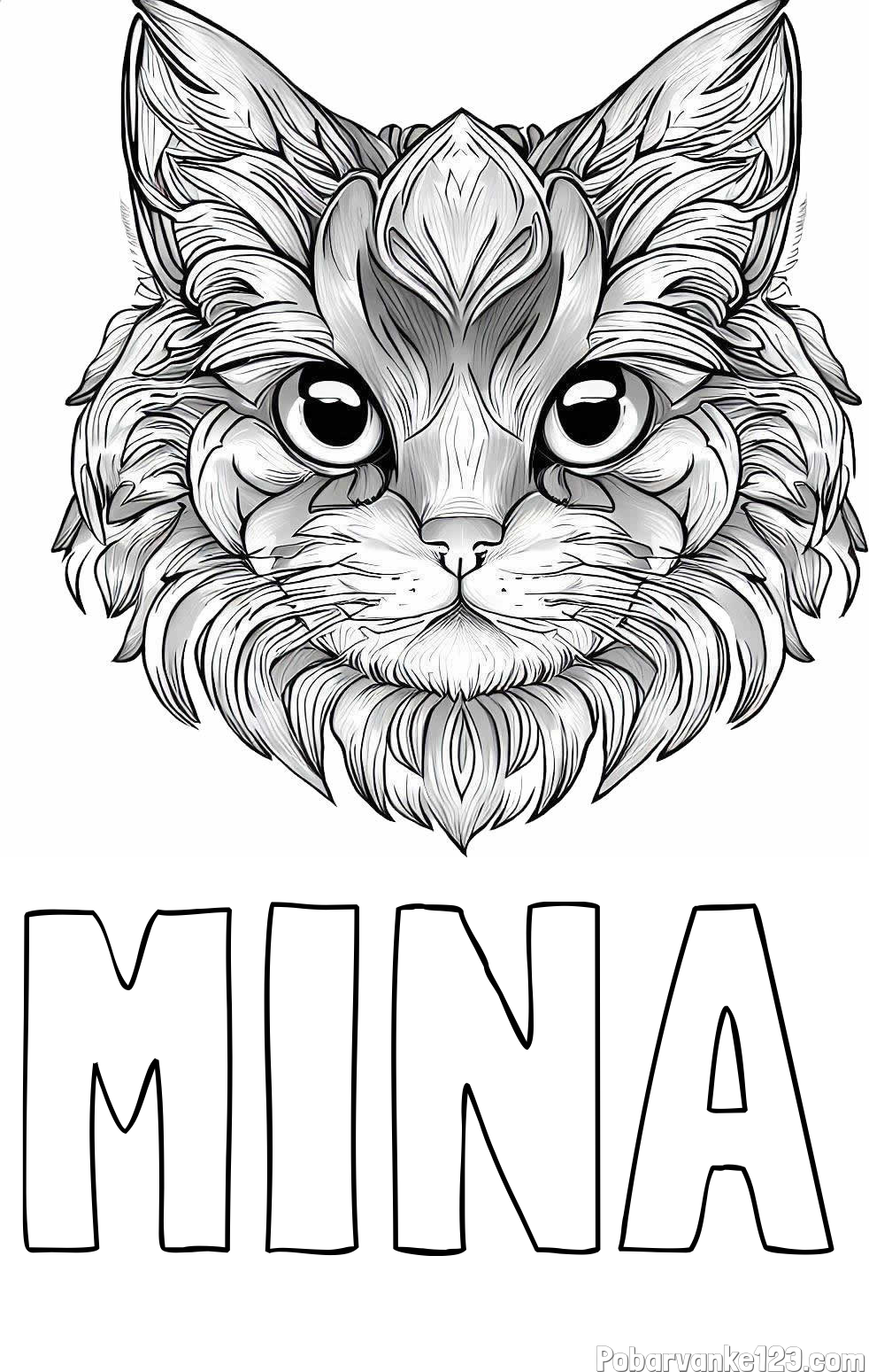 Pobarvanka imena MINA in pobarvanka mačke