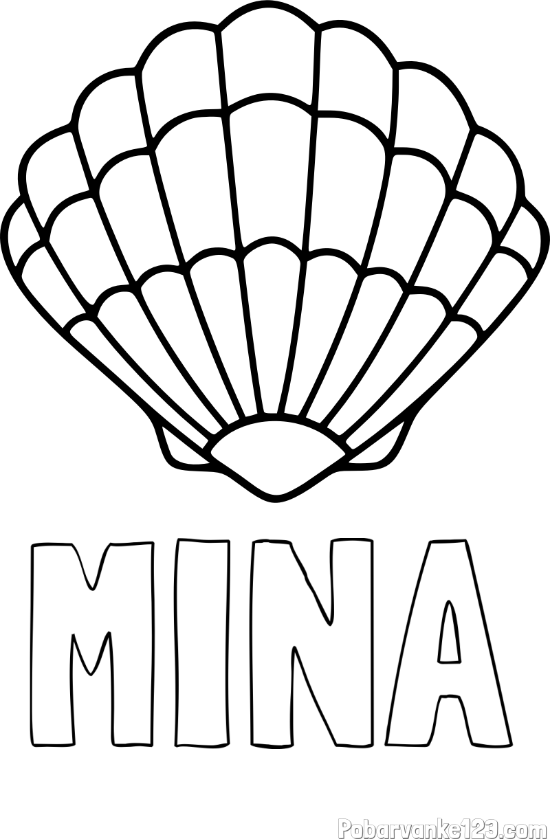Pobarvanka imena MINA in pobarvanka školjke