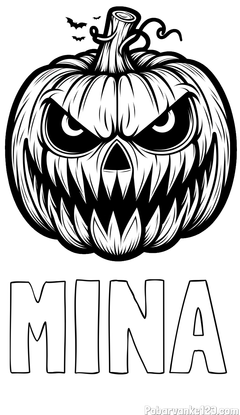 Pobarvanka imena MINA in pobarvanka zlobne buče za noč čarovnic