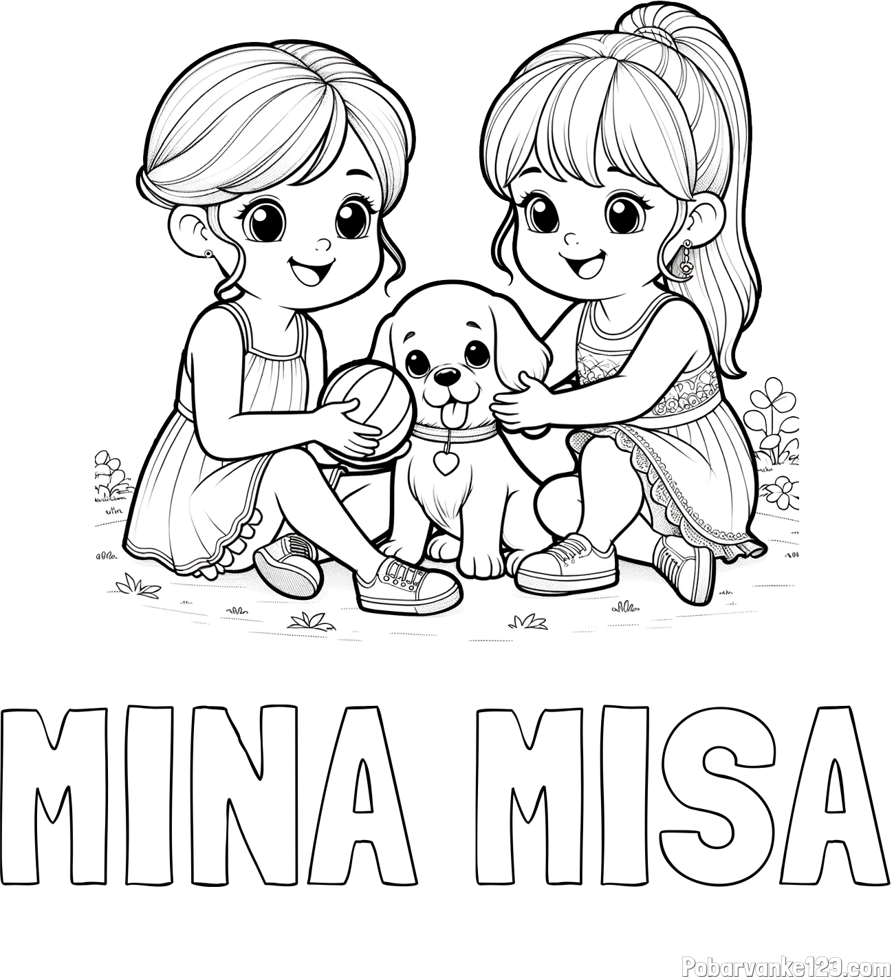 Pobarvanka imena MINA MIŠA in pobarvanka prijateljic s kužkom