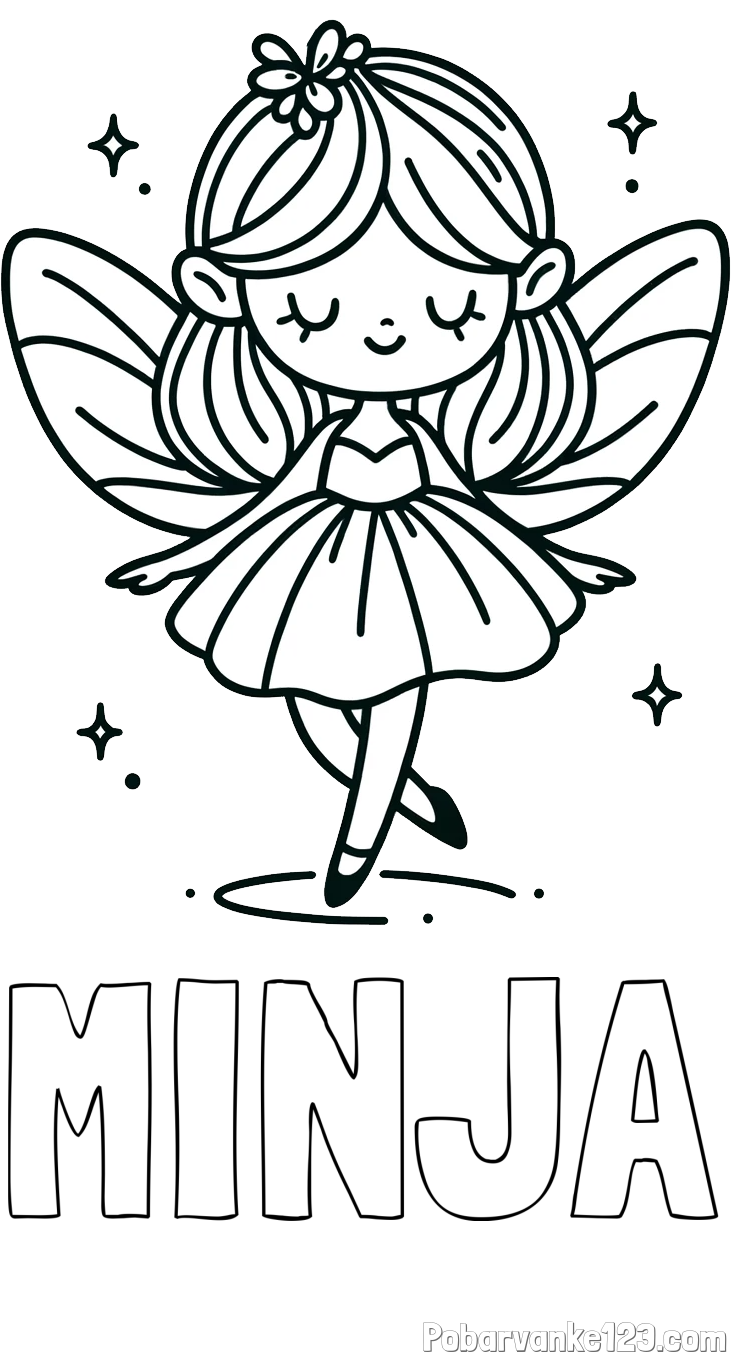 Pobarvanka imena MINJA in enostavna pobarvanka čarobne vile