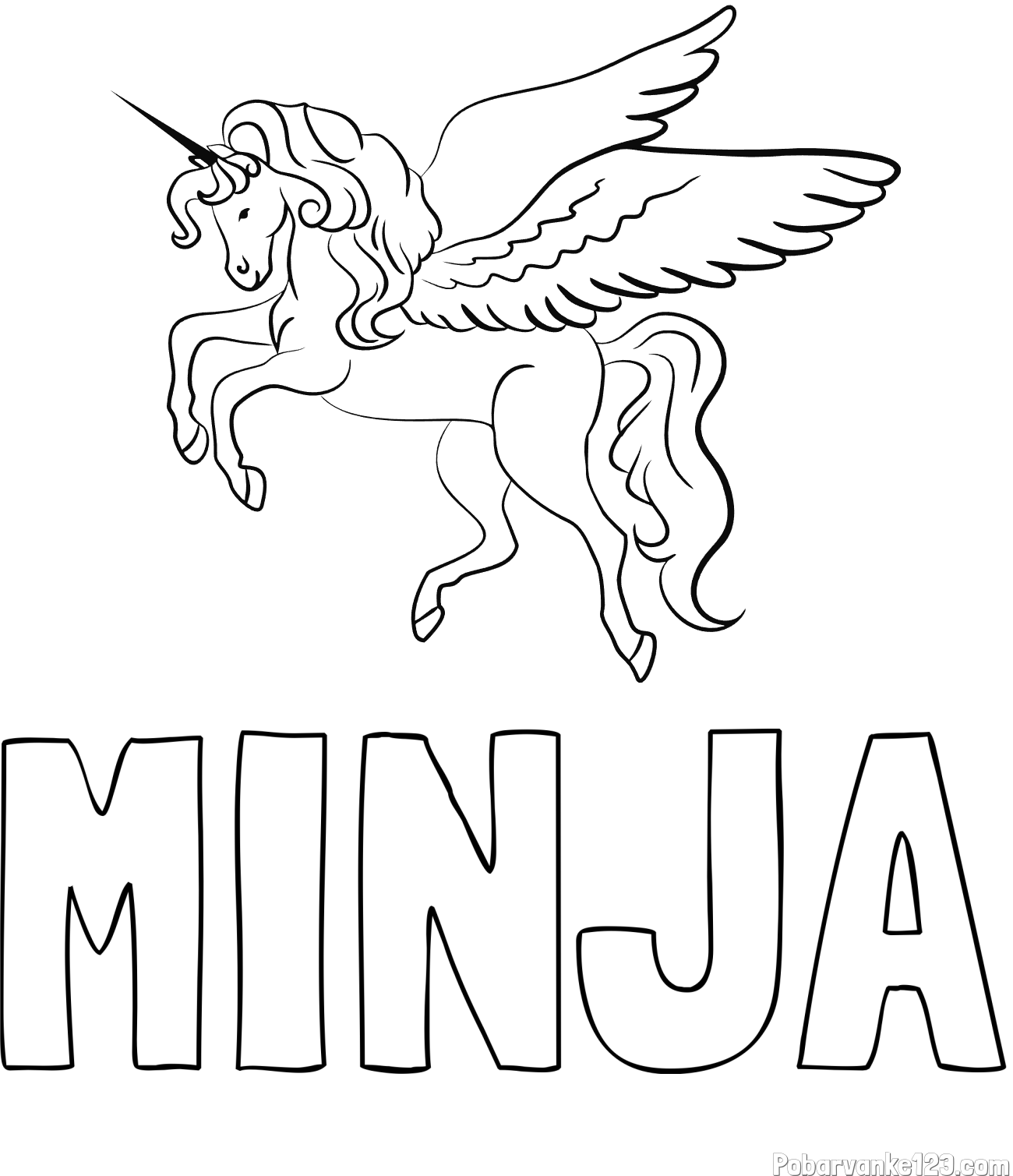 Pobarvanka imena MINJA in lepa pobarvanka samoroga