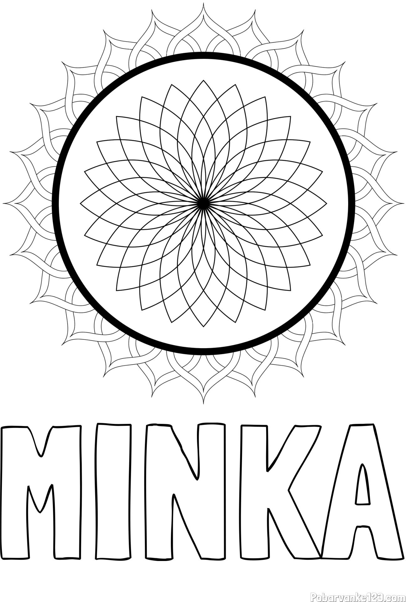 Pobarvanka imena MINKA in pobarvanka mandale 2