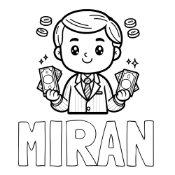 Online izdelana pobarvanka - Pobarvanka imena MIRAN in otroška pobarvanka bankirja z veliko denarja