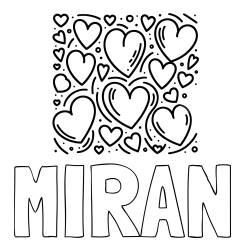 Online izdelana pobarvanka - Pobarvanka imena MIRAN in pobarvanka s srčki