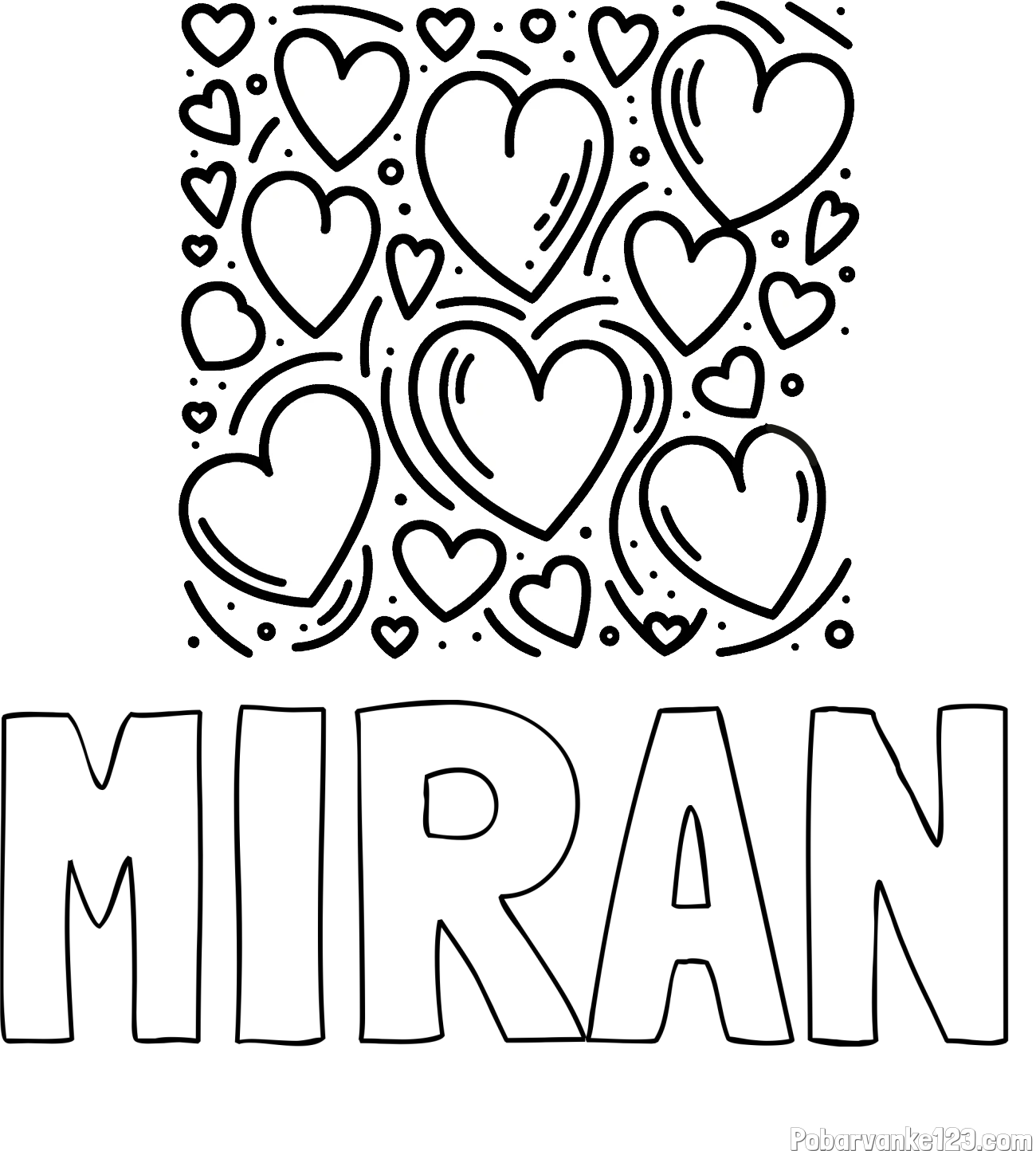 Pobarvanka imena MIRAN in pobarvanka s srčki