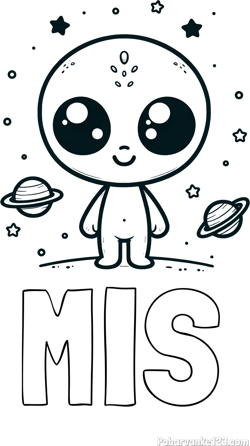 Pobarvanka imena MIŠ in pobarvanka vesoljec