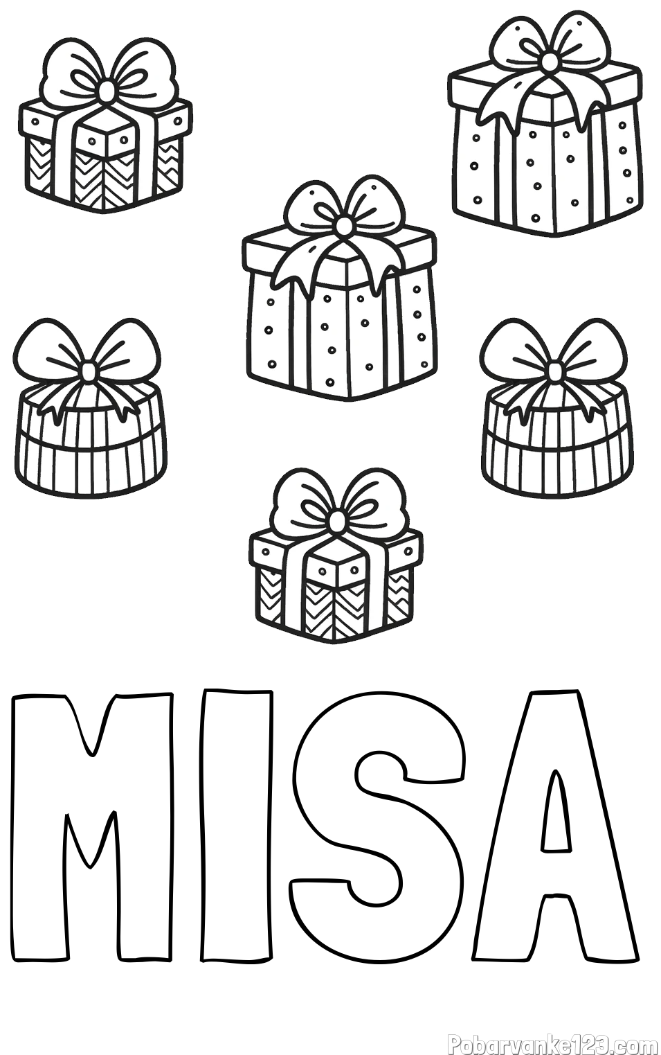 Pobarvanka imena MIŠA in pobarvanka božičnih daril