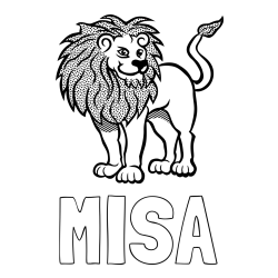 Online izdelana pobarvanka - Pobarvanka imena MIŠA in pobarvanka nasmejanega leva