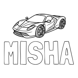 Online izdelana pobarvanka - Pobarvanka imena MISHA in pobarvanka dirkalnega avtomobila