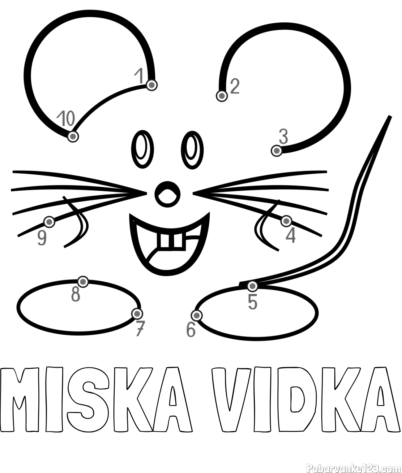Pobarvanka imena MIŠKA VIDKA in pobarvanka poveži številke - ljubka miška
