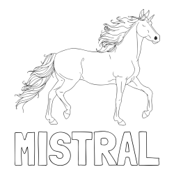 Online izdelana pobarvanka - Pobarvanka imena MISTRAL in samorog