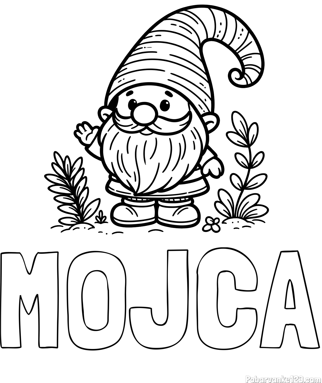 Pobarvanka imena MOJCA in pobarvanka prijaznega škrata oz. palčka