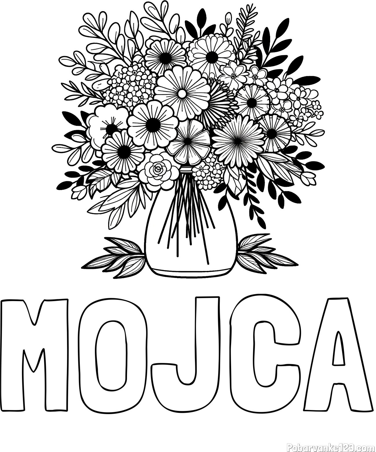 Pobarvanka imena MOJCA in pobarvanka veliekga šopka rož
