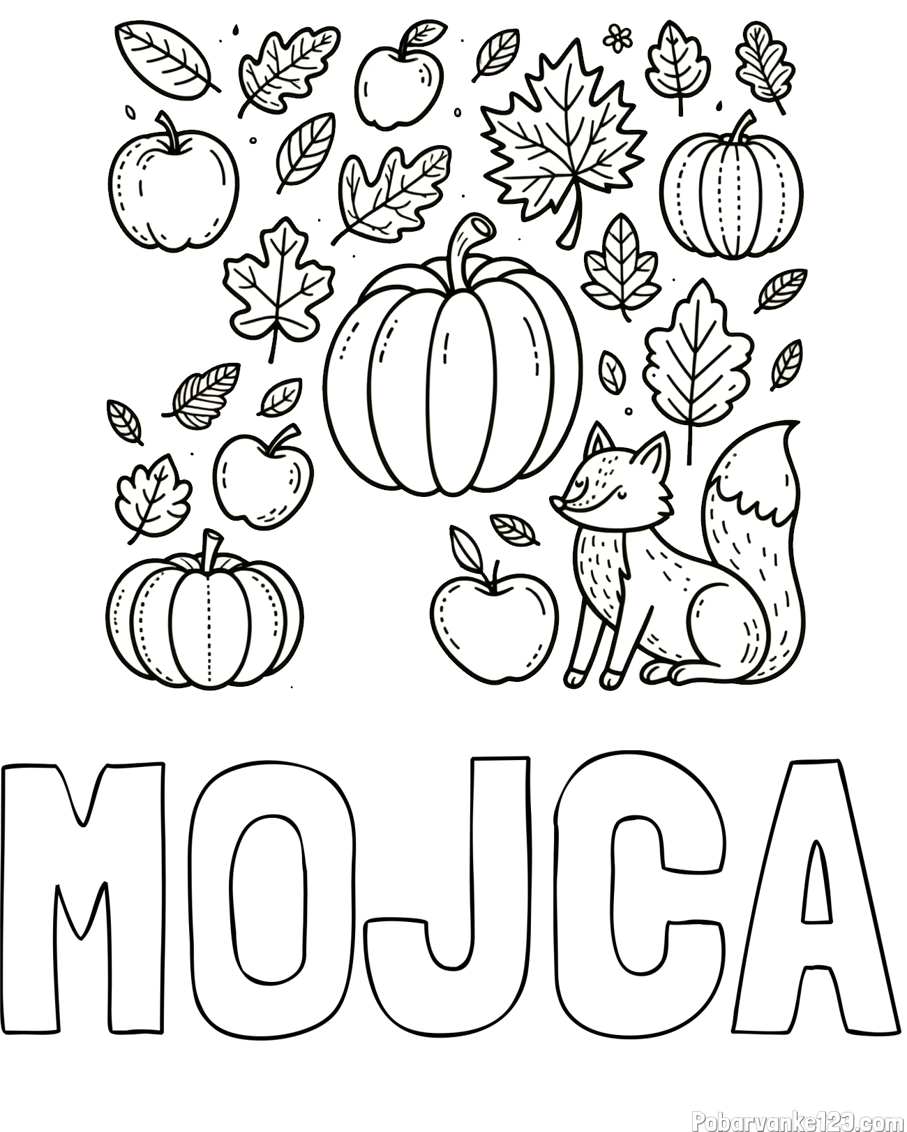 Pobarvanka imena MOJCA in pobarvanka z motivom jeseni