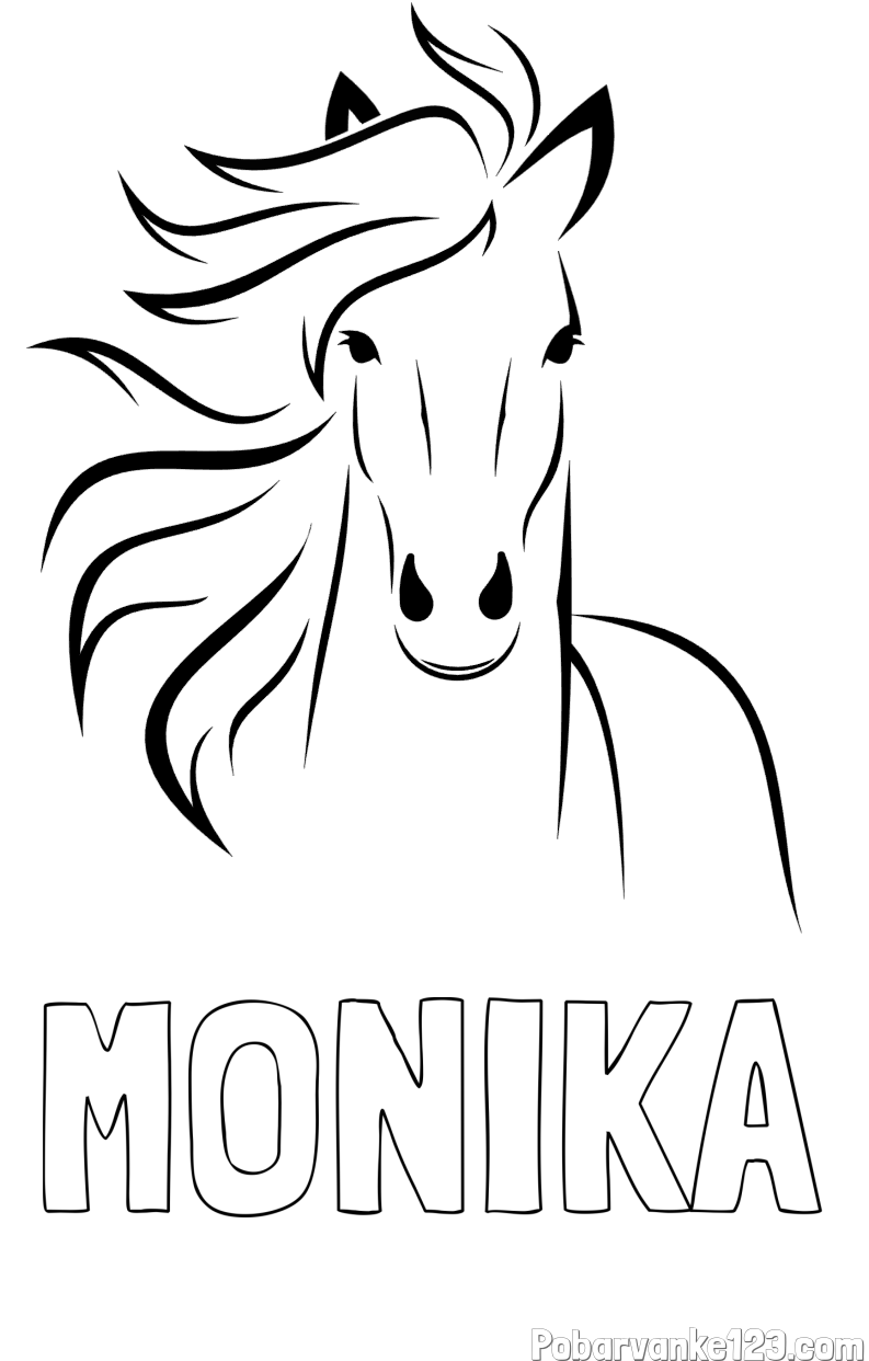Pobarvanka imena MONIKA in lepa pobarvanka konja
