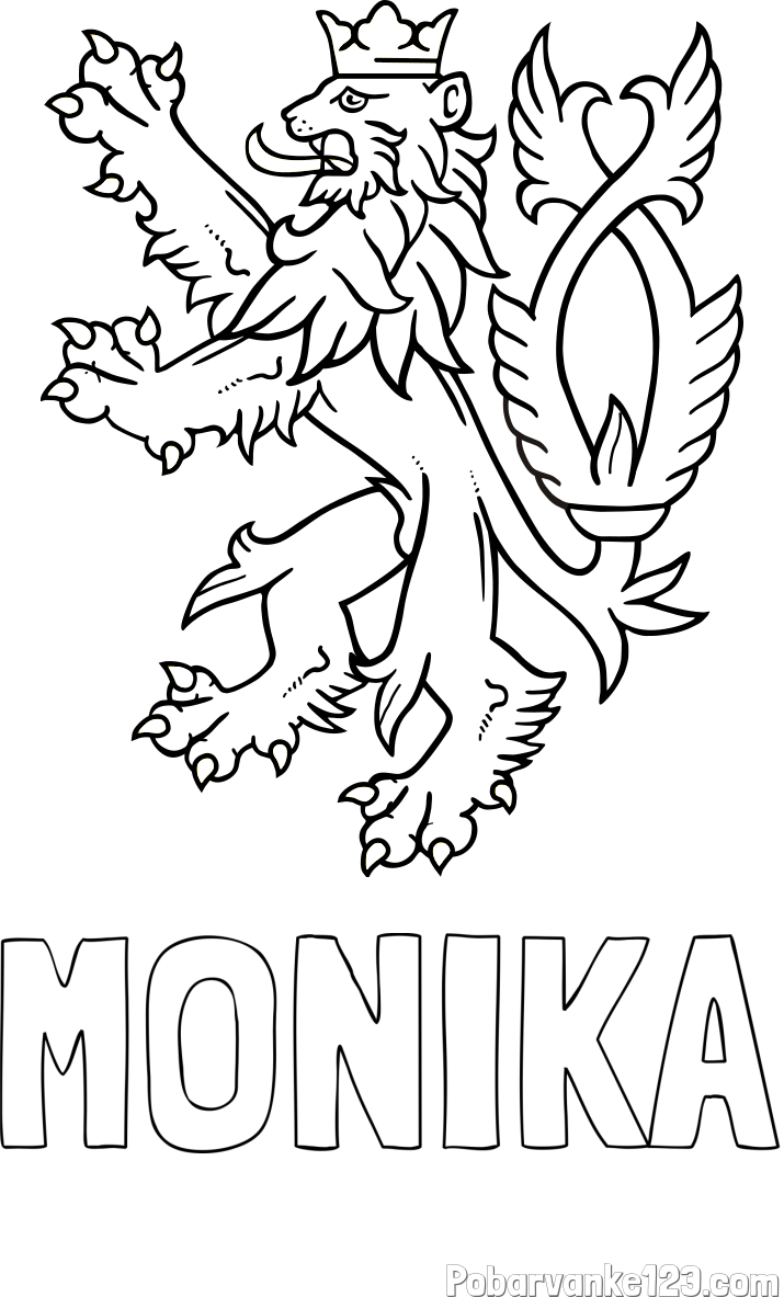 Pobarvanka imena MONIKA in pobarvanka abstraktno upodobljenega leva s krono