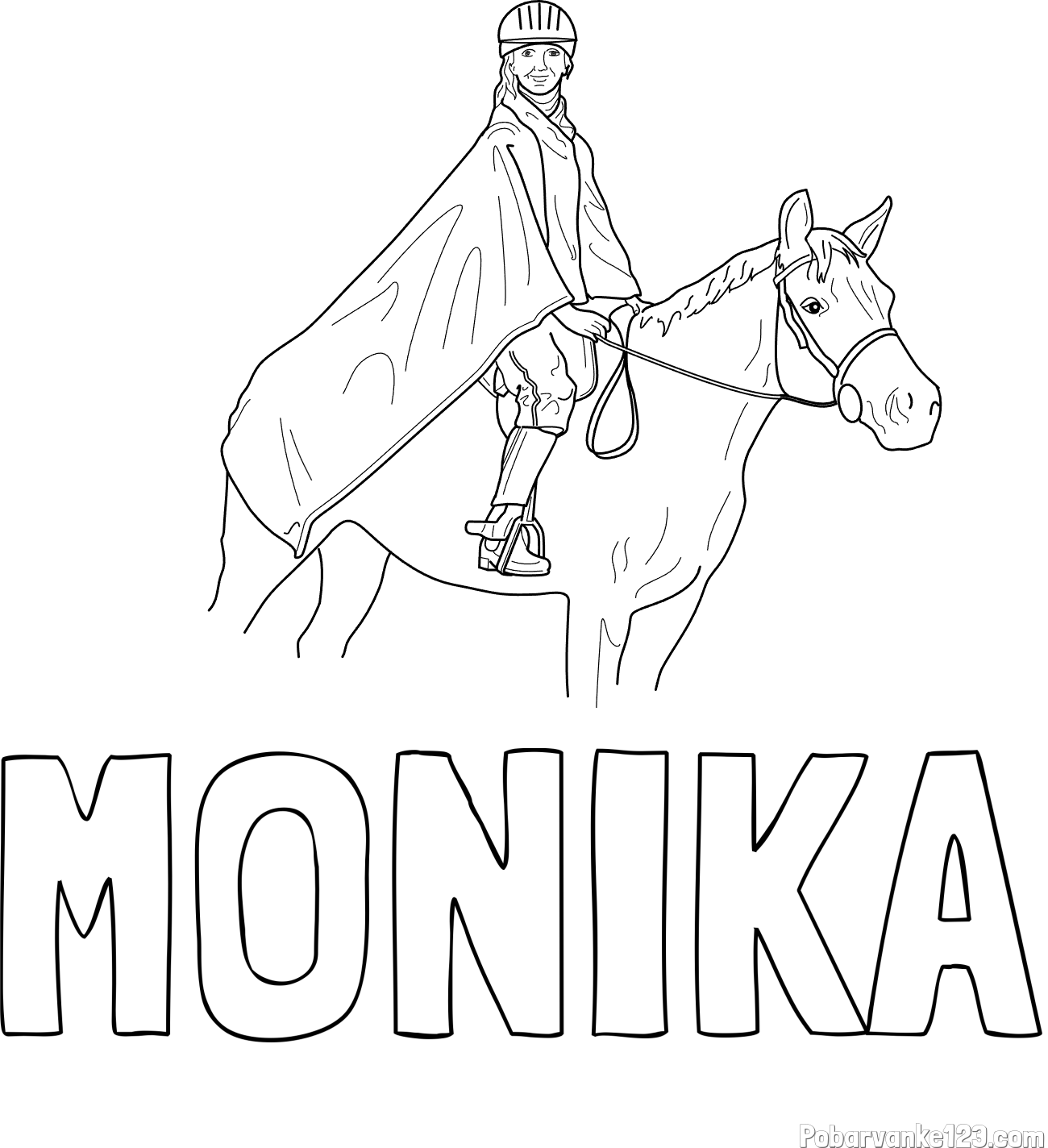 Pobarvanka imena MONIKA in pobarvanka jahalke in konja