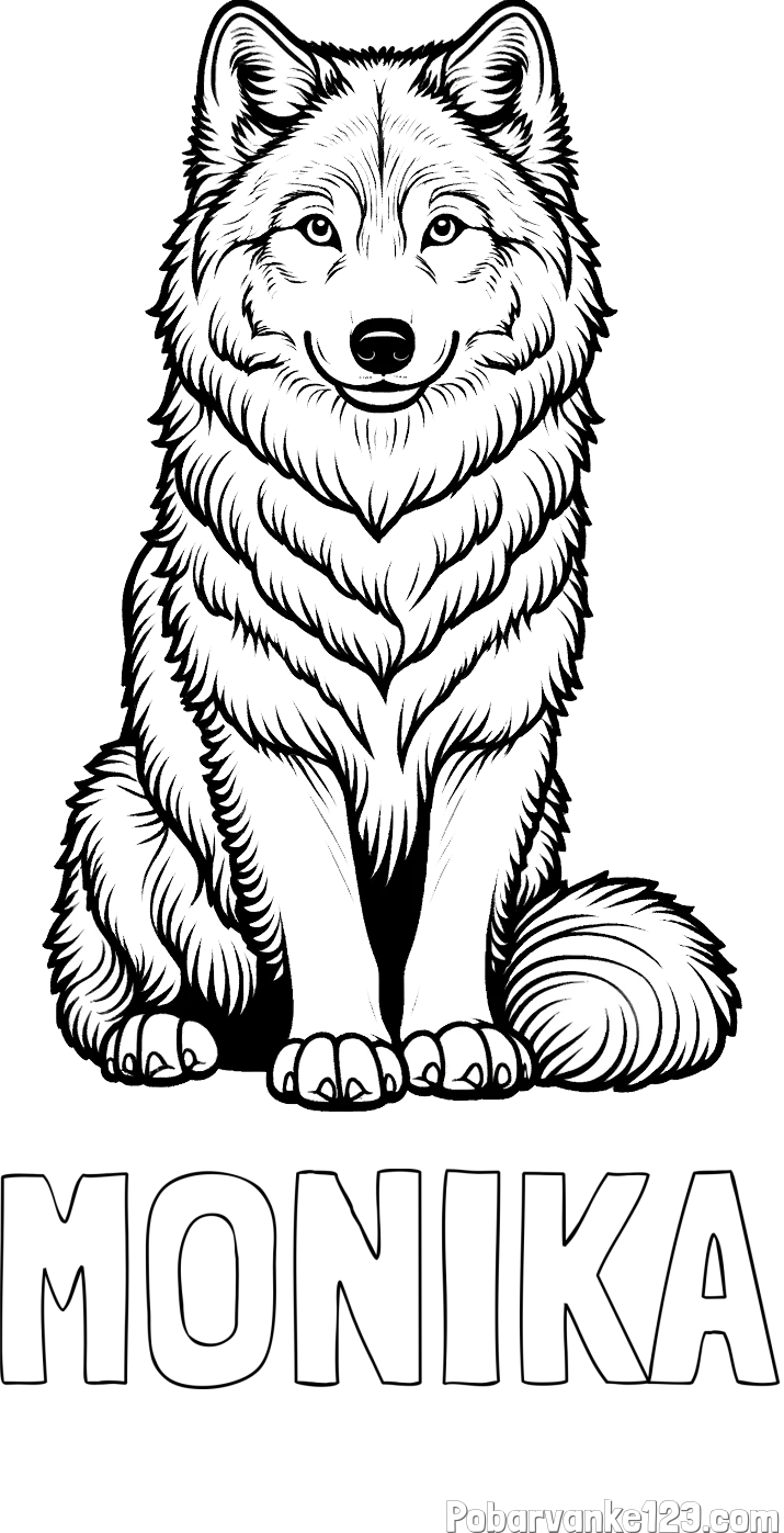 Pobarvanka imena MONIKA in pobarvanka prijaznega volka