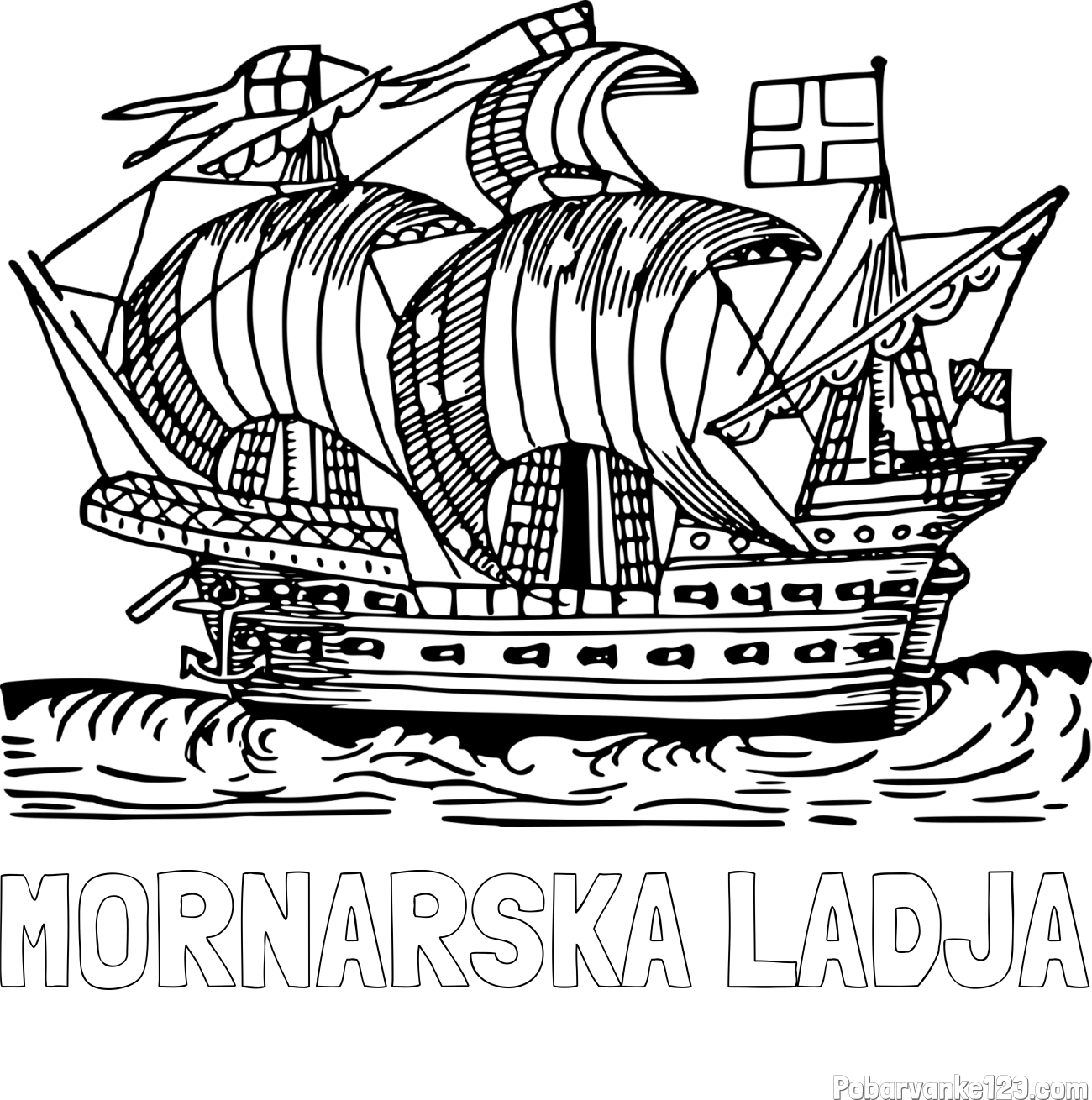 Pobarvanka imena MORNARSKA LADJA in pobarvanka velike in stare ladje