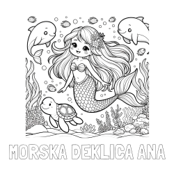 Online izdelana pobarvanka - Pobarvanka imena MORSKA DEKLICA ANA in pobarvana ljubke morske deklice s prijatelji