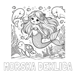 Online izdelana pobarvanka - Pobarvanka imena MORSKA DEKLICA in pobarvana ljubke morske deklice s prijatelji