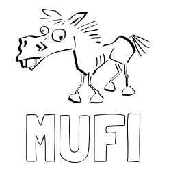 Online izdelana pobarvanka - Pobarvanka imena MUFI in pobarvanka smešni konj