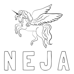 Online izdelana pobarvanka - Pobarvanka imena N E J A in lepa pobarvanka samoroga