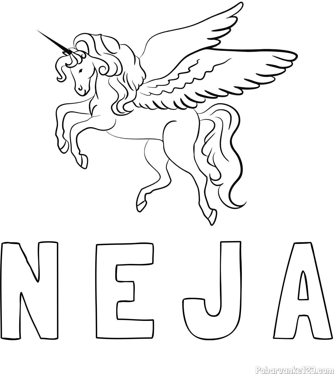 Pobarvanka imena N E J A in lepa pobarvanka samoroga