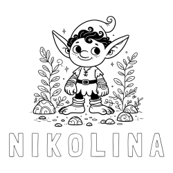 Online izdelana pobarvanka - Pobarvanka imena N I K O L I N A in pobarvanka majhnega nasmejanega škrata