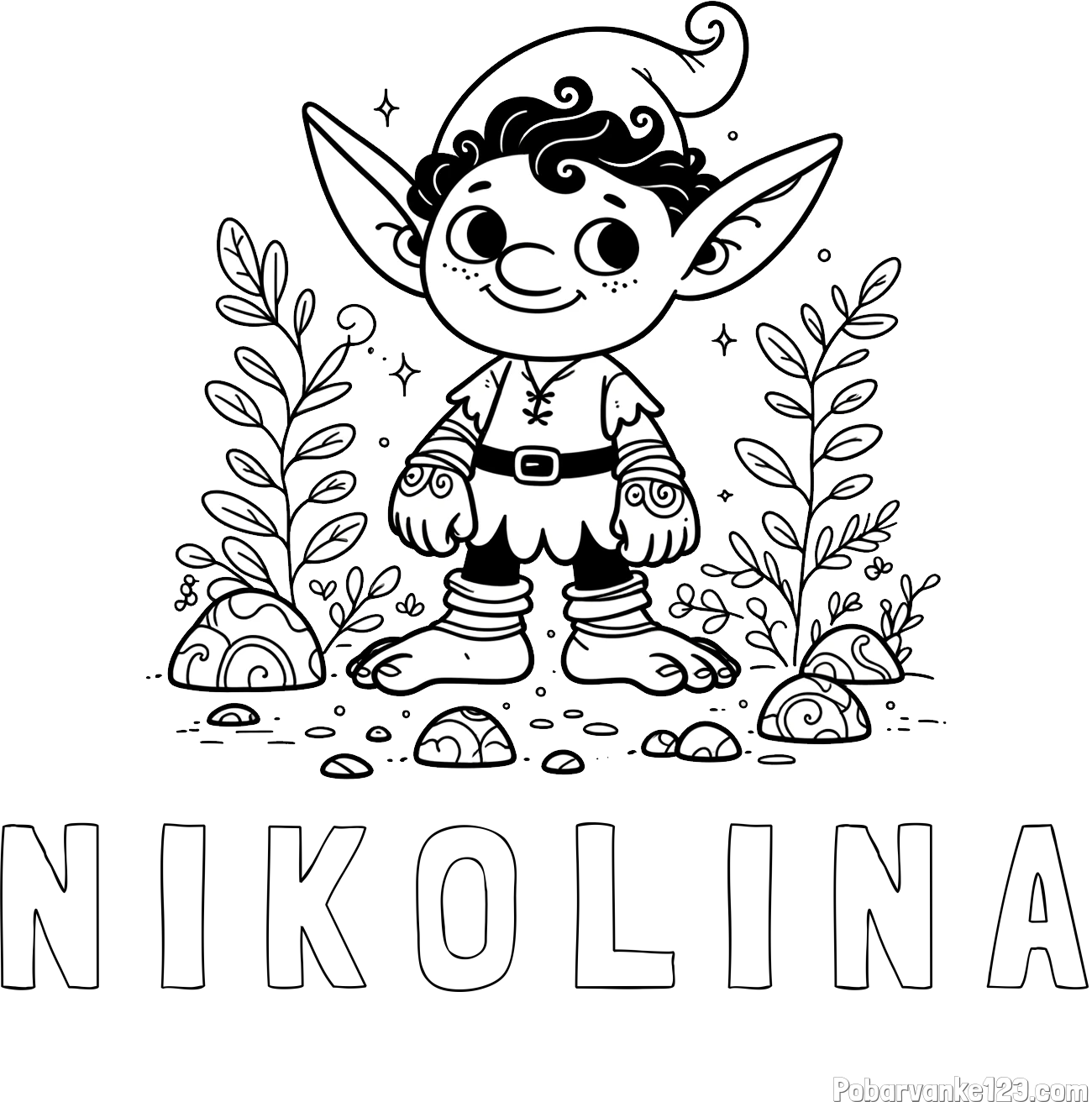 Pobarvanka imena N I K O L I N A in pobarvanka majhnega nasmejanega škrata