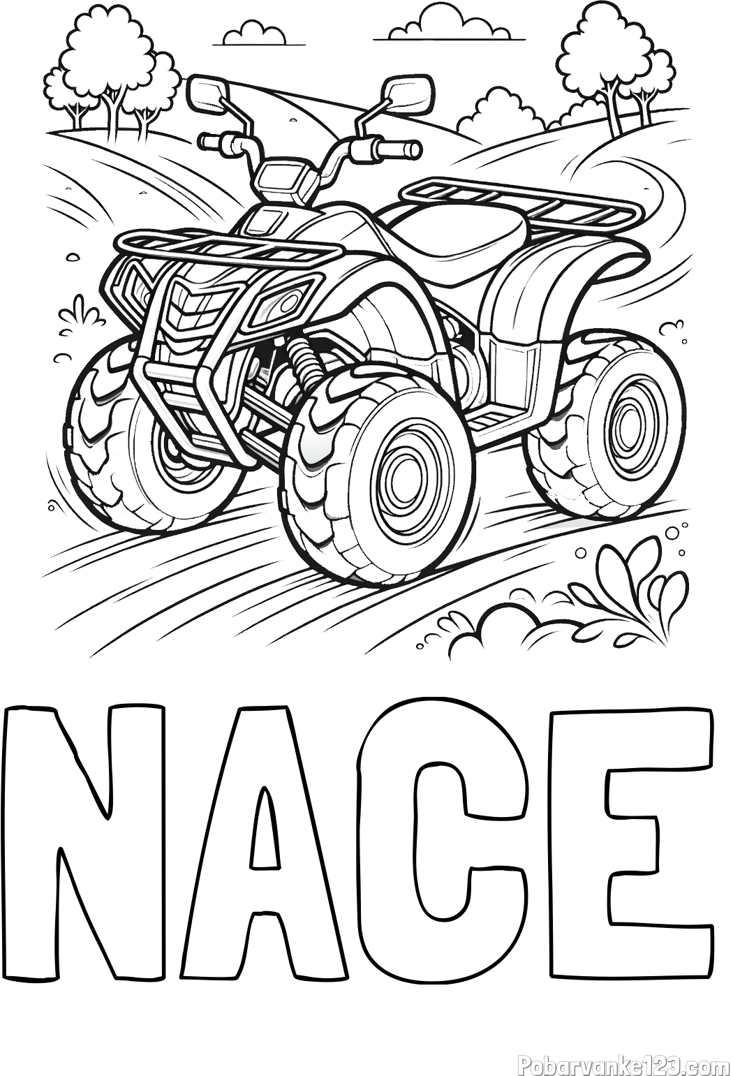 Pobarvanka imena NACE in pobarvanka štirikolesnika na cesti