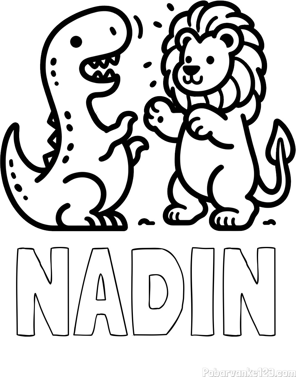 Pobarvanka imena NADIN ter dinozavra