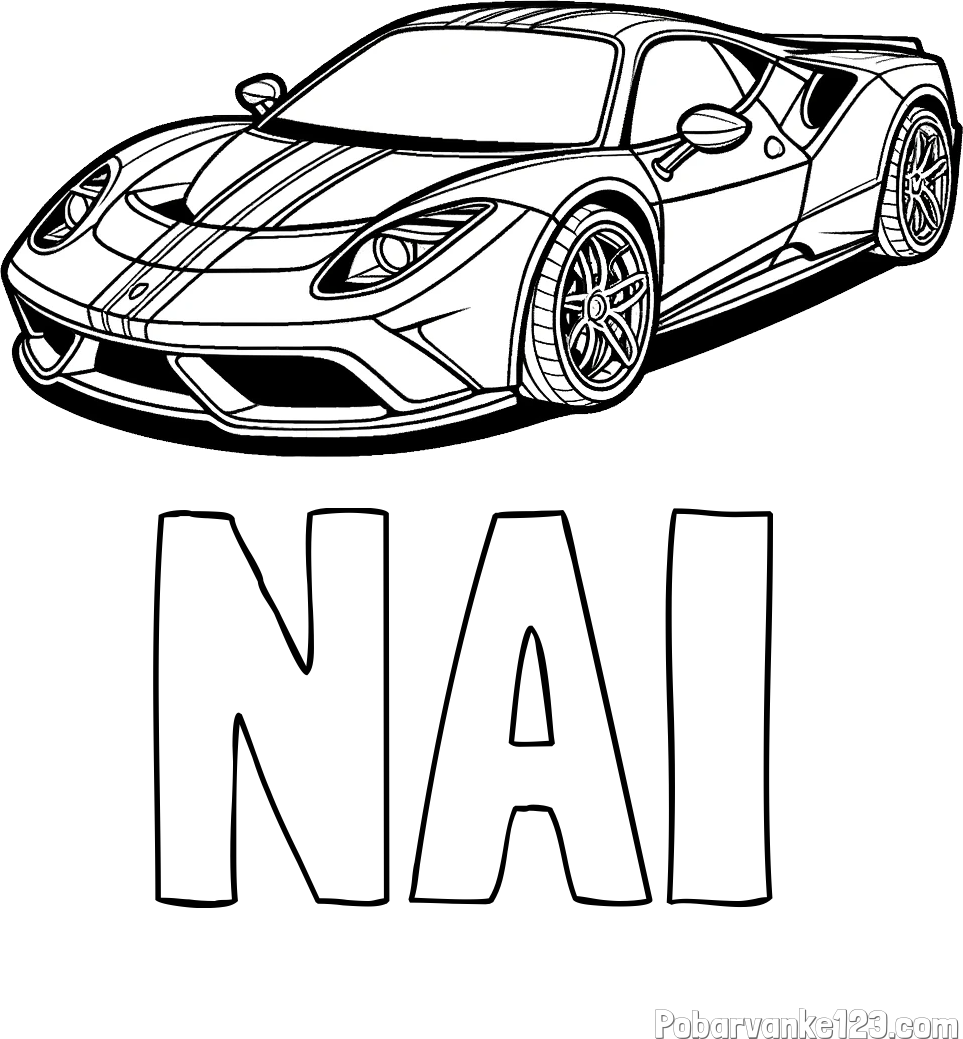 Pobarvanka imena NAI in pobarvanka čudovitega športnega avtomobila