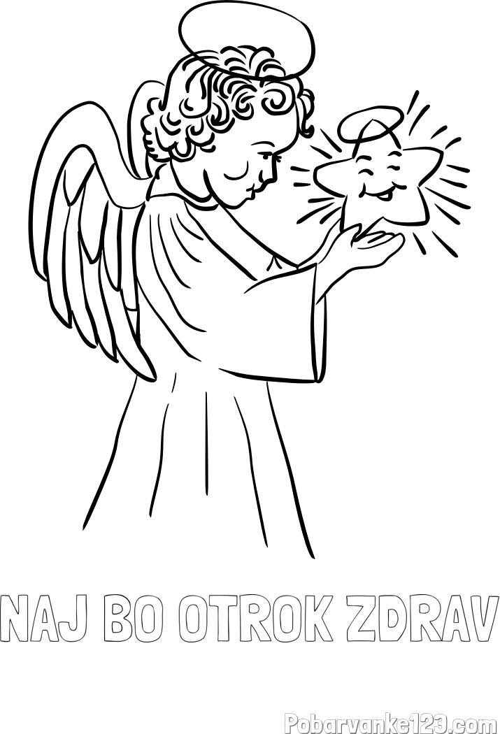Pobarvanka imena NAJ BO OTROK ZDRAV in pobarvanka angela z zvezdo