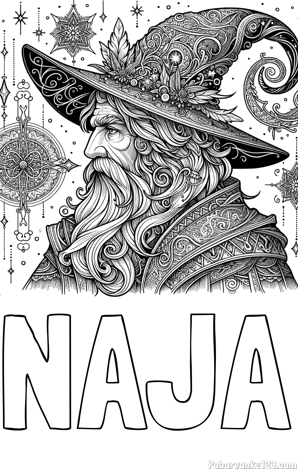 Pobarvanka imena NAJA in Čudovita pobarvanka čarovnika