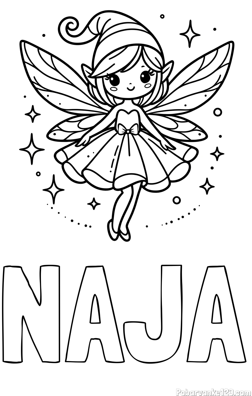 Pobarvanka imena NAJA in otroška pobarvanka čudovite vile