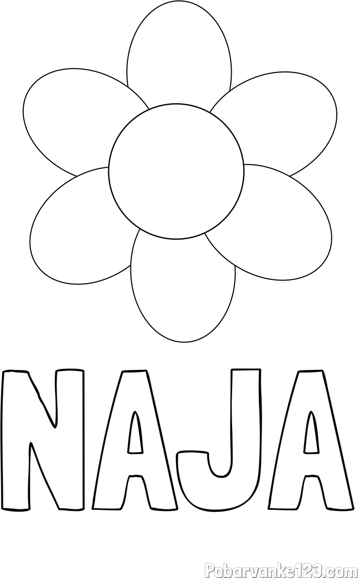 Pobarvanka imena NAJA in otroška pobarvanka cveta